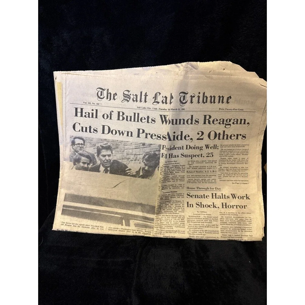 Vintage March 31 1981 Salt Lake Tribune Reagan:Shot Heard Round World Camel Ad
